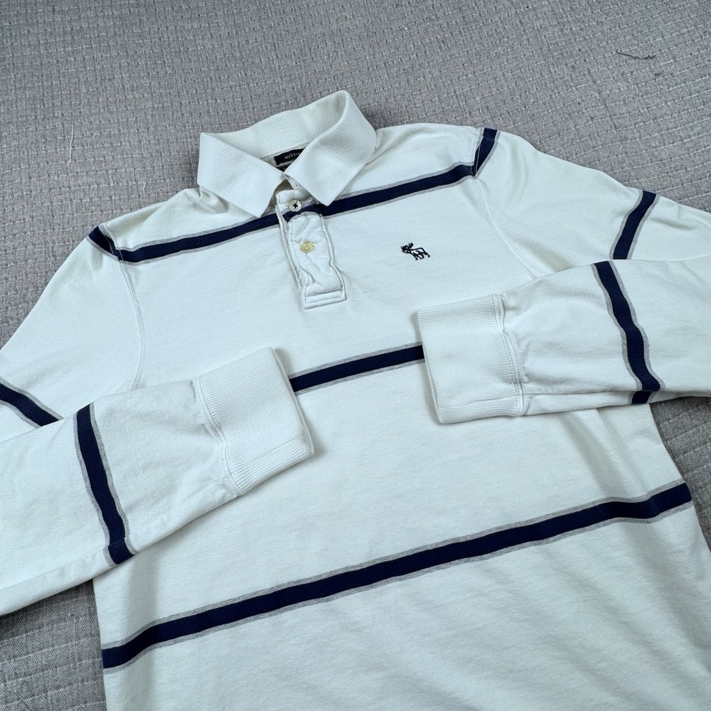 Vintage Abercrombie & Fitch Polo Shirt Men Lg Muscle White Y2K Long Sleeve Rugby